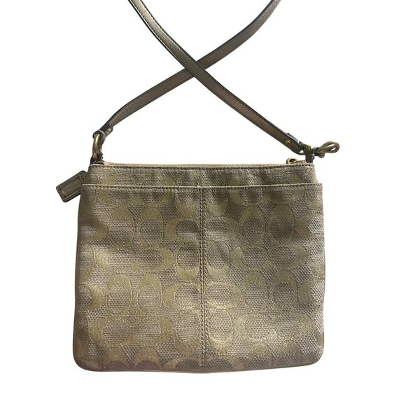 Coach Signature Stripe Metallic Crossbody Bag Gold Jacquard Lime Lining - Picture 10 of 16